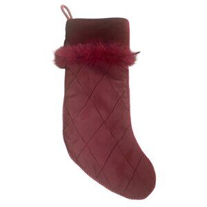 Red Quilted Christmas Stocking Faux Fur Trim Velvet Satin Braided Rodeo Home‎